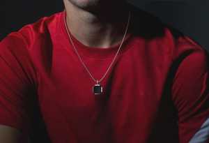 Silver Black Onyx Oval Pendant Necklace Sterling Silver Square Stone <b>Chain</b> Personalized Children's Men's Gift Jewelry Ethnic - Product Image 5