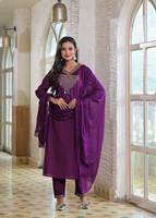 Ensemble Kurti, pantalon et dupatta traditionnel pour femme Twinfeet, en coton brodé de qualité supérieure, séchage rapide, longueur genou, coupe classique