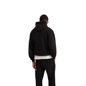 Custom Black Hoodie Heavyweight Cotton Oversized Drop Shoulder <b>Pullover</b> <b>Men</b> Plain Streetwear Blank Fleece - Product Image 5