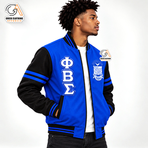 Chaqueta Universitaria Phi Beta Sigma para Hombre, Azul y Negro, con Letras Griegas Bordadas, Estilo Preppy, Cierre de un Botón, Poliéster/Algodón - Product Image 3