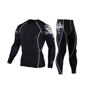 ชุดออกกำลังกายผู้ชายสำหรับผู้ใหญ่  รับสกรีนโลโก้ ระบายอากาศได้ดี เหมาะสำหรับฟิตเนส โยคะ กางเกงเลกกิ้งรัดรูป เสื้อแขนยาว ผ้ายืดสแปนเด็กซ์/ไนลอน - Product Image 1