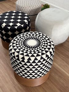Handcrafted Solid Wood <b>Pouf</b> Ottoman Stool with Linen Cushion for Living Room Coffee Table <b>Seating</b> - Product Image 6
