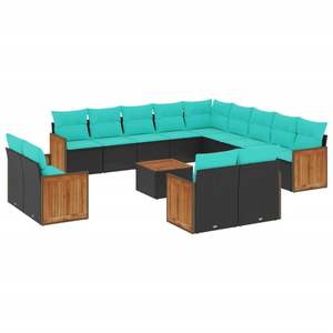 Juego de Sofás de Patio de 14 Piezas en Poliratán Negro con Cojines, Muebles Elegantes para Exteriores - Product Image 2