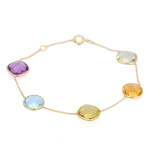 18K Gold Multi Gemstone Fine Charm <b>Bracelet</b> - Product Image 3