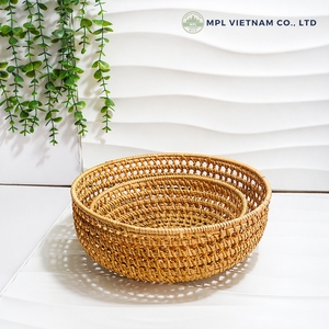 Natural Rattan <b>Storage</b> <b>Basket</b> Handwoven Single Tier <b>Round</b> Organizer Tray for Kitchen Food and Beverage - Product Image 3