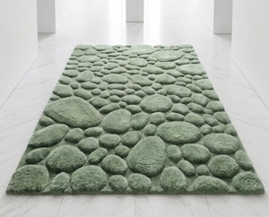 Tapis moderne à motif galets bleus, rectangulaire, en polyester tufté et moelleux, avec envers en LATEX pour salon - Product Image 3