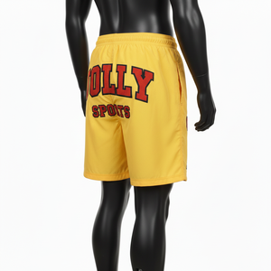 Pantalones cortos cortavientos para hombre de microfibra de poliéster GSM de secado rápido, color amarillo, con serigrafía y logotipo bordado. - Product Image 5