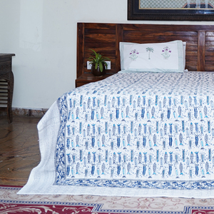 Handmade Organic Cotton Kantha <b>Quilt</b> Reversible Breathable Bed Cover Set Printed Fish Pattern Eco-Friendly Washable Bohemian - Product Image 5
