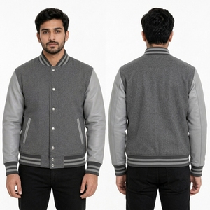 Chaqueta Universitaria Clásica, Cuerpo de Lana y Poliéster, Mangas de Cuero Sintético, Cuello y Puños Acanalados, Cierre de Botones a Presión, Estilo Casual Universitario - Product Image 6