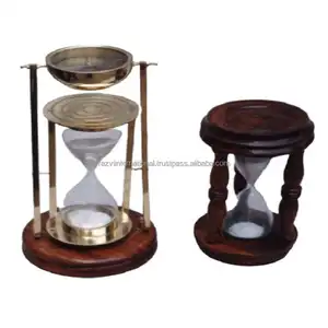 Reloj de arena soplado a mano, temporizador de arena de madera y latón, 10, 15, 30 y 60 minutos