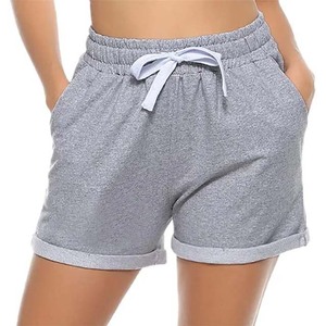 Shorts décontractés gris en maille délavée taille haute pour femme, respirants, à taille élastique, coupe ajustée, avec poches, imprimé, style rétro - Product Image 4