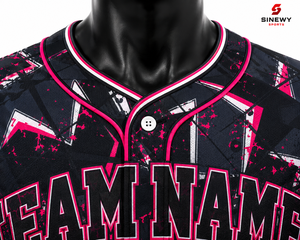 Maillot de baseball SINEWY SPORTS pour homme adulte, manches courtes, imprimé géométrique sublimé, polyester respirant, personnalisable pour équipe - Product Image 5