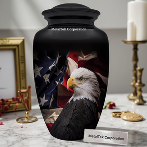 Urne funéraire décorative en métal avec drapeau américain et aigle chauve pour cendres humaines, couvercle sécurisé et durable, urne commémorative patriotique pour inhumation - Product Image 5