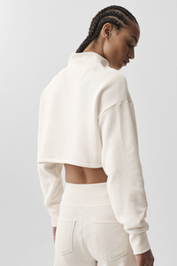 Sweat-shirt court surdimensionné 100 % coton pour femme, à manches longues, col rond uni, pull court - Product Image 2