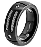 Großhandel Maßgefertigter Herrenring aus Schwarzem Titan mit Doppelkabel-Einlage Magnetischer Gesundheitsschmuck Industrieller Ehering 8mm