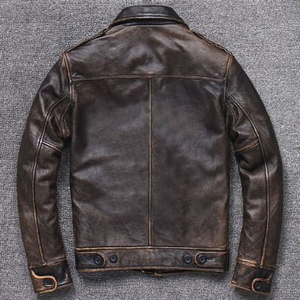 Veste en cuir véritable marron foncé de haute qualité pour homme, col montant, fermeture éclair, style motard - Product Image 5