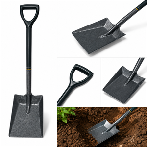Pelle à bouche carrée avec grande lame en acier au carbone, manche confortable en D et trou de suspension pour travaux de jardinage, de terrassement, de sable, de gravier et de débris - Product Image 2