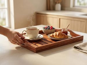 Wooden Foldable Serving <b>Tray</b> Rectangle Minimalist Design Dishwasher Safe Sustainable for Table Drink Food <b>Storage</b> Single Tier - Product Image 4