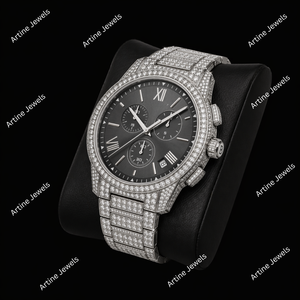 Montre Chronographe Diamant Argenté de Luxe pour Homme, Cadran Gris, Bracelet Sertie de Diamants, Bijou de Mode Premium, Accessoire Cadeau - Product Image 2