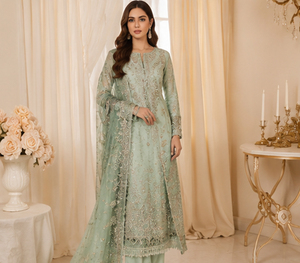ชุดแต่งงานสีชมพูปักลายลูกไม้ยาวกรอมพื้น แขนยาว แบบ Anarkali ชุดเจ้าสาวปากีสถาน พร้อมผ้าคลุมไหล่สำหรับผู้หญิง - Product Image 6