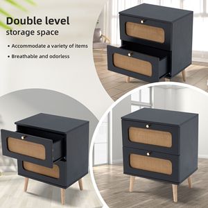 Comodino in Rattan Fatto a Mano con 2 Cassetti per Camera da Letto o Soggiorno, Tavolino Laterale con Cassetti Decorativi - Product Image 3