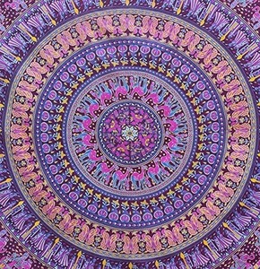Tapiz Bohemio Mandala Artesanal Premium |   Tapiz Indio Psicodélico Hippie con Diseño Floral Intrincado de 84x90 Pulgadas - Product Image 4