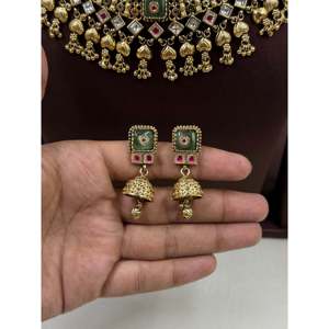 Indian Ethnic Sarika Premium Chorski Necklace Set-Gold Plated Imitation Jewelry with CZ Stones - Product Image 3