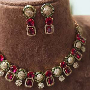 Premium American Diamond Short Neckpiece Fashion Jewelry Set - Product Image 4