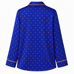 Conjunto de Pijama para Mujer con Estampado de Corazones Azules de la Hermandad Sigma Gamma Rho, con Botones al Frente, Manga Larga, Cuello con Muescas y Ribete en Contraste - Product Image 3