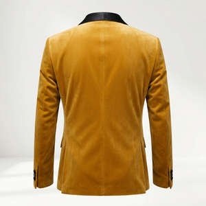 Mustard Yellow <b>Velvet</b> <b>Dinner</b> <b>Jacket</b> <b>Men</b> Black Satin Shawl Lapel Single Button Blazer Honey Gold Statement Party Coat - Product Image 2