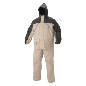 Conjunto de Ropa Impermeable y Cortavientos para Hombre, Color Beige, Transpirable, de Nailon, con Capucha y Detalles Negros, Ropa de Trabajo de Alta Visibilidad - Product Image 1