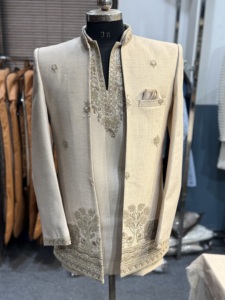 Costume Jodhpuri brodé ouvert pour homme, ensemble Kurta de mariage royal, Sherwani Indo-Occidental, tenue ethnique formelle - Product Image 3