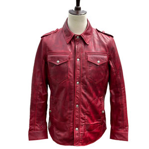 Blouson Moto Homme Personnalisé en Cuir Véritable Vieilli, Respirant, Écologique, Rouge Vintage, Style Bomber, Qualité Premium, Effet Délavé - Product Image 1