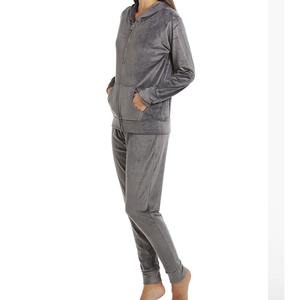 Ensemble de survêtement décontracté réversible en velours 2 pièces pour femme grande taille, avec sweat à capuche zippé en coton et pantalon de jogging, couleur unie, écologique - Product Image 5