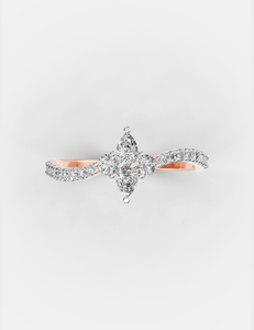 Anillo de compromiso de oro de 14K con diamantes cultivados en laboratorio de 0.75 CTW en forma de pera y redondos, diseño floral en racimo con banda pavé retorcida - Product Image 2