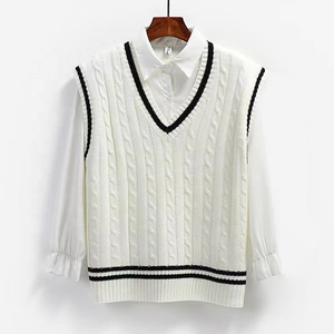 Pull en coton tricoté à col en V pour garçons adultes, collège, hiver, confortable, personnalisable, haute qualité, service OEM - Product Image 2