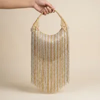 Sac à main perlé de créateur de qualité supérieure, doublure en soie avec broderie sur les deux côtés, pompons et perles, fermeture à rabat, idéal pour les soirées