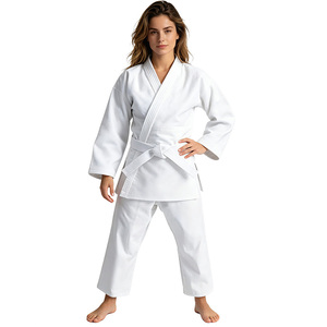 Uniformes de karaté blancs et bleus 100% coton, ceinture noire, coupe ample, taille élastique, unisexe pour adultes, vêtements d'arts martiaux respirants, 160g - Product Image 3