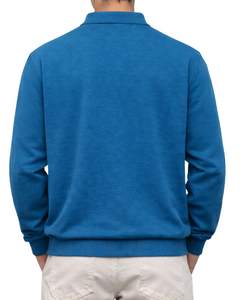 Sweat-shirt polo à manches longues pour homme, bleu turquoise personnalisé, en coton mélangé, col pull, décontracté, automne-hiver, OEM, vente en gros sur mesure - Product Image 2