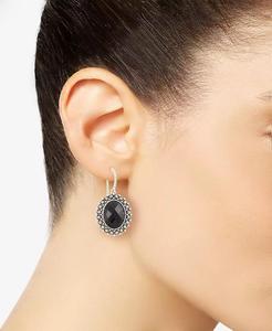 Orecchini di filo ovale in argento Sterling Marcasite e onice sfaccettati | Macacy's - Product Image 2