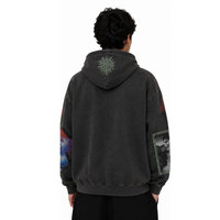 Hoodie Unisex Oversize dengan Ritsleting, Desain Cetak Streetwear, Bahan French Terry, Gaya Musim Gugur, Regular Fit, Sweatshirt Berkerudung