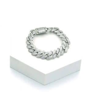 Pulsera de Cadena de Plata 925 con Baño de Rodio para Hombre, con Diamantes Redondos de Corte Brillante y Micropavé, para Uso Diario - Product Image 1