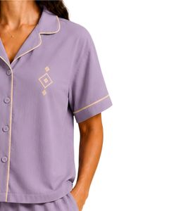 Custom Lavender Purple Women Pajama Set Short Sleeve Button Down Nightwear Soft Breathable Summer Sleepwear Casual Lounge Set - Product Image 4