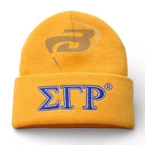 Sigma Gamma Rho SGR Sorority Winter <b>Beanie</b> Knitted Cap Yellow & Blue 3D Embroidered Premium Knit Winter <b>Beanie</b> Cap - Product Image 1