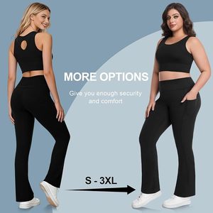 Leggings de sport taille haute pour femme, coupe évasée, pantalon de yoga grande taille, vêtements de sport, pantalon de fitness avec poches OEM ODM - Product Image 1