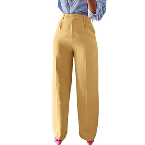 Women's Bohemian Straight Pants Mid Waist Full Length Regular Fit Elastic Waist Closure Autumn Canvas 100% Cotton Eco-Friendly - Product Image 1