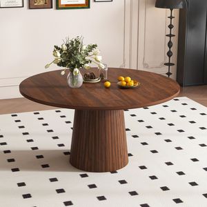 Tavolo da Pranzo Rotondo Moderno in Stile Fattoria da 47 Pollici in MDF con Base in Legno, Finitura Noce, Tavolo da Cucina per 4 Persone - Product Image 1