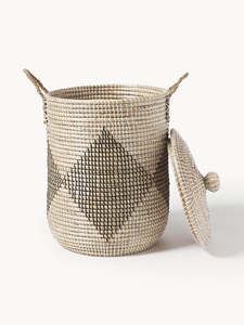 Natural Rattan Storage <b>Basket</b> <b>With</b> <b>Lid</b> And Handles Circle Shape Rustic Style For Sundries Storage - Product Image 2