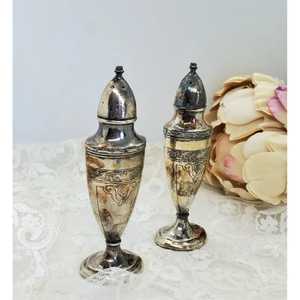 Antique Style Silver Plated <b>Salt</b> and Pepper Shakers Faceted Octagonal Metal Spice Dispenser Traditional Cruet Tableware - Product Image 2