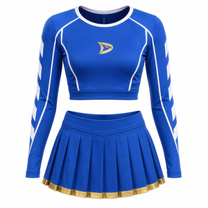 High-Stretch Long Sleeve Competition Cheer Uniform Breathable Athletic Cheerleading Outfit Custom Pleated <b>Skirt</b> Set - Product Image 2